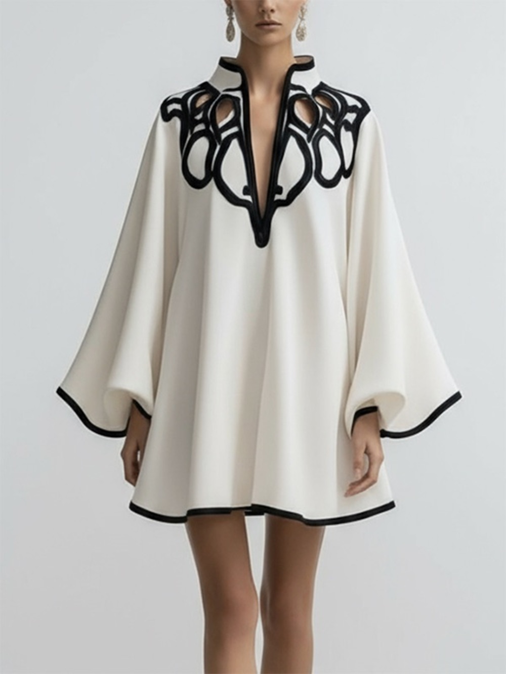 White Tunic Top with Black Decorative Trim